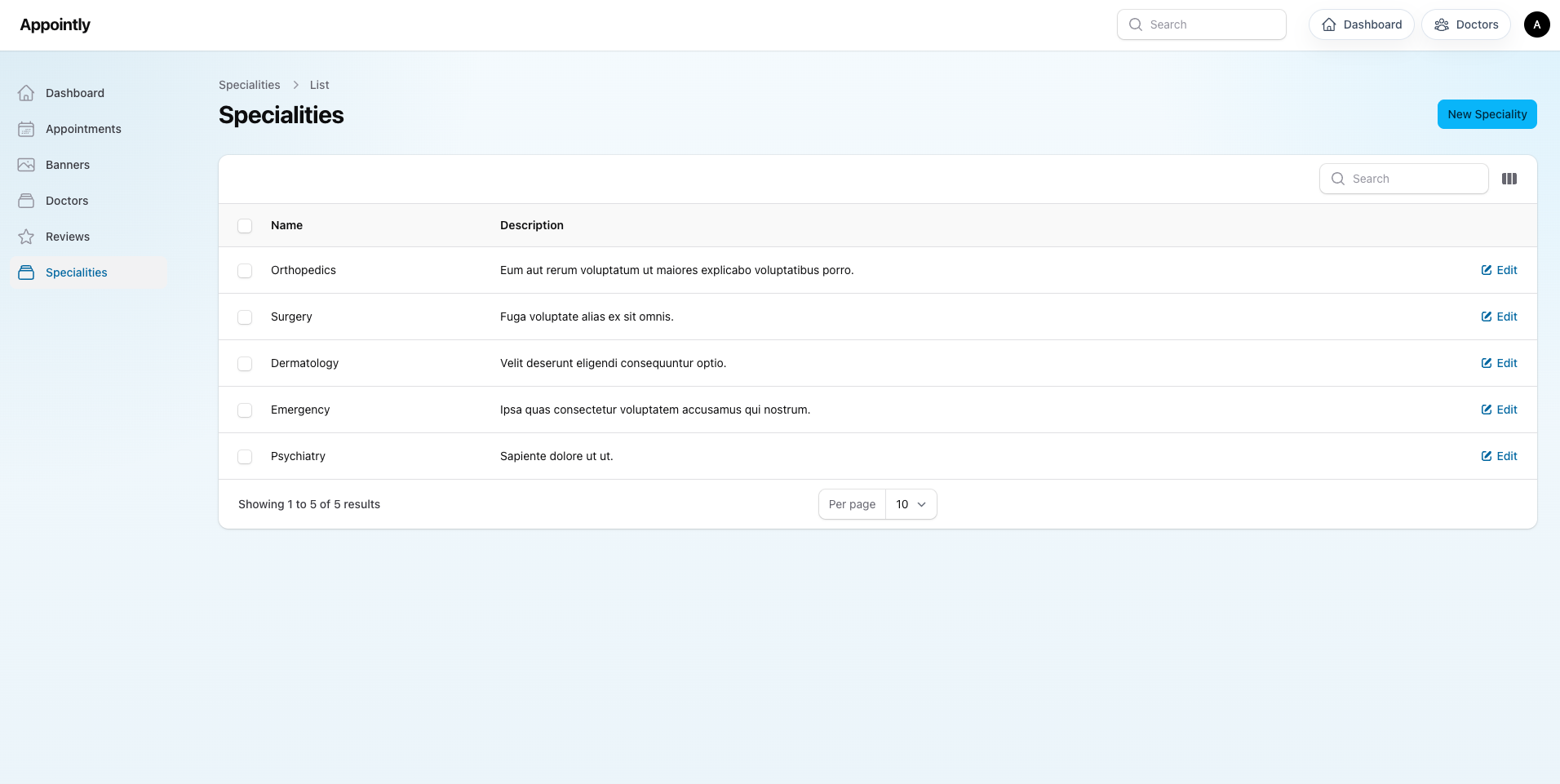 Manage specialties