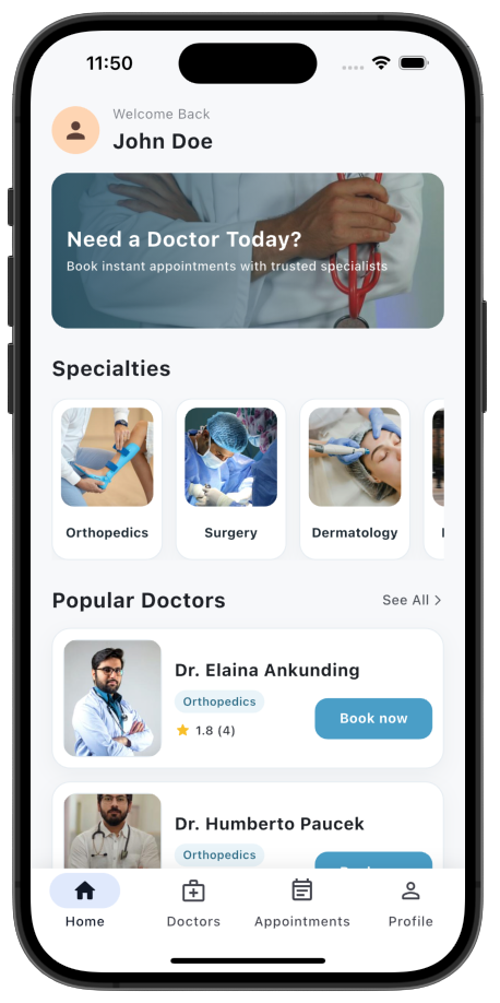 Appointly mobile app home screen